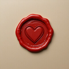 Traditional Red Heart Wax Seal on Vintage Brown Background