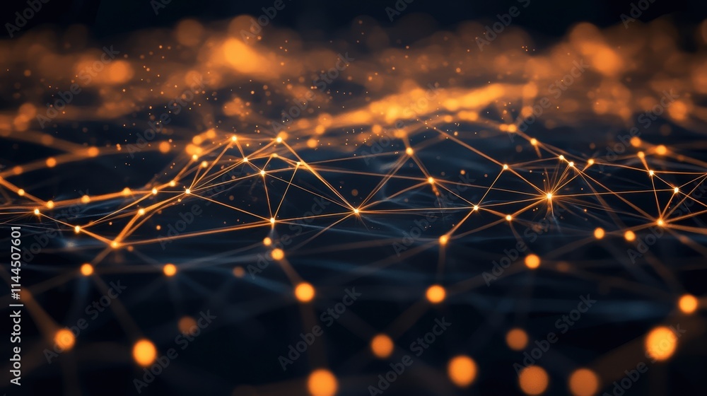 Fototapete abstract network connection glowing nodes and lines.