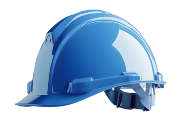 New blue safety helmet isolated on cut out PNG or transparent background. Safety Construction Worker Hats. Whether it is engineering, construction workers. Have a helmet to wear at work.