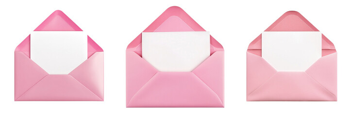 Set of A 3D vector icon of an open envelope with a red heart inside on transparent png background