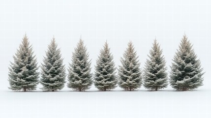 Obraz premium Snow-dusted evergreen trees in a row, creating a serene, minimalist forest scene