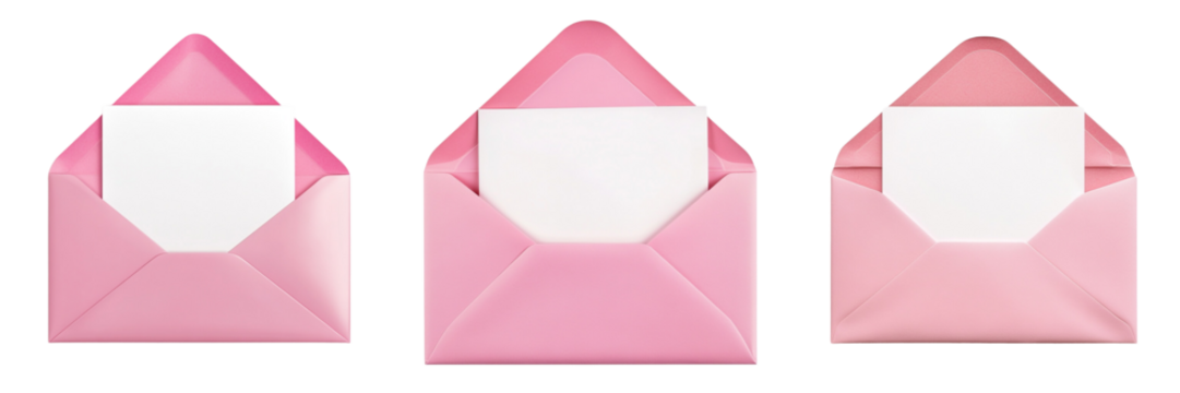 Set of A 3D vector icon of an open envelope with a red heart inside on transparent png background