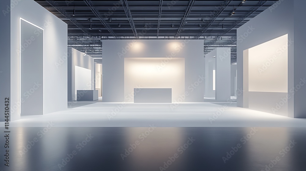 Poster Modern Minimalist Art Gallery Interior With Geometric Display Walls : Generative AI