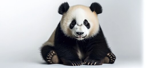 Naklejka premium A panda sitting on a white background