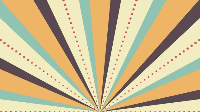 Loop video of rotating 4-color half sunburst and dot lines (retro)