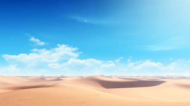 A clear blue sky over a desert with soft natural light, space on the left for content,generative ai illustration