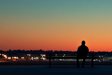 The serene glow of twilight blends into the vibrant life of the city, creating a peaceful evening...