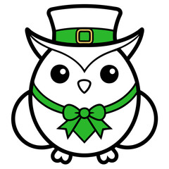line art owl vector art. st patricks day owl wearing hat . green owl with hat vector art.