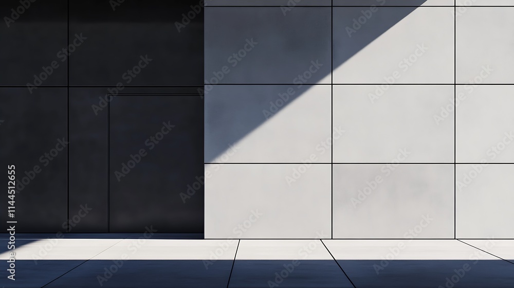 Aufkleber Minimalist Architectural Structure with Shadows on Modern Concrete Wall : Generative AI