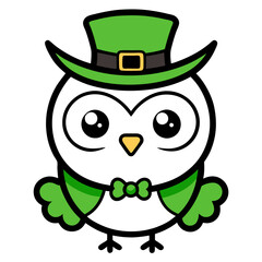 line art owl vector art. st patricks day owl wearing hat . green owl with hat vector art.