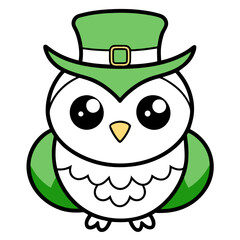 line art owl vector art. st patricks day owl wearing hat . green owl with hat vector art.