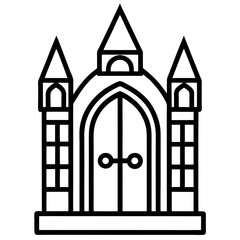 A castle door knockers silhouette,line art vector icon illustration,door,castle,house on white background.