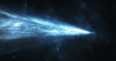 Fototapeta premium Radiant blue light streaks through a dark cosmic space highlighting the vastness and mystery of the universe and