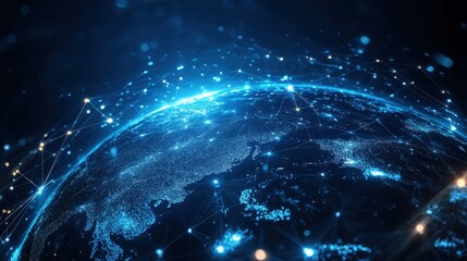 Obraz premium Global Network Connections Futuristic Earth Illuminated by Digital Pathways.
