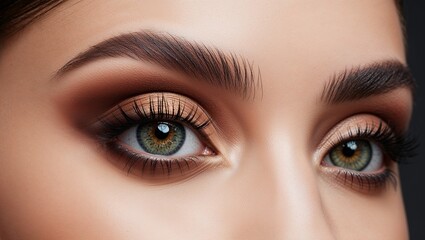 Fototapeta premium A closeup shot of stunning female eyes, showcasing natural makeup, defined lashes, and radiant brows.
