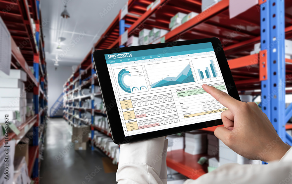 Poster spreadsheet document information financial startup concept. data and graphs in spreadsheet documents