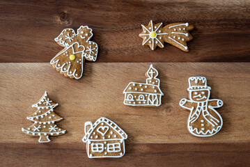 Festive Christmas Display of Homemade Gingerbread Cookies on a Rustic Wooden Background