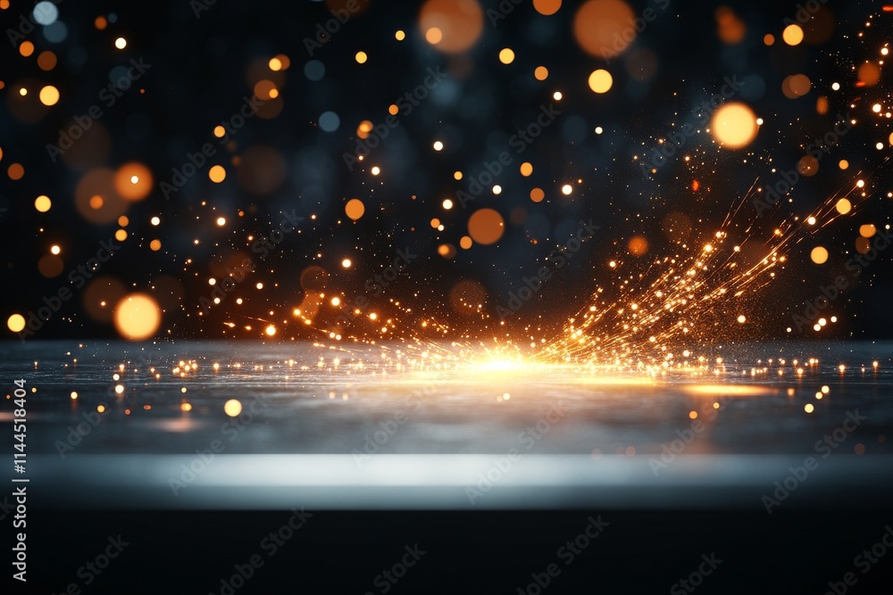 Poster sparkling light burst forms radiant display on dark background during nighttime activity