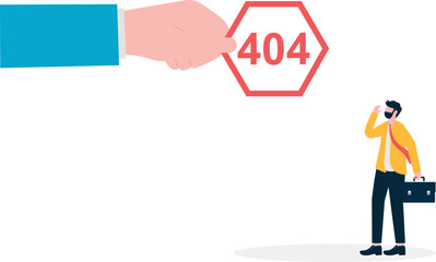 Business flat vector concept businessman dropped from cloud with sign 404 metaphor of connection failed. Illustration For Wallpaper, Banner, Background, Infographic, Book Illustration, And Web Landing