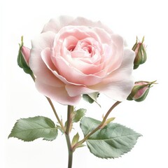 close up of a light pink rose with buds