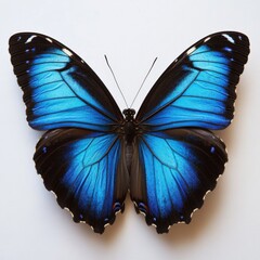 Fototapeta premium a vibrant blue butterfly with black accents on a white background