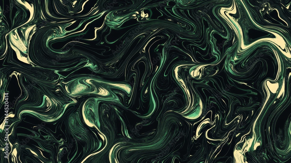 Poster mesmerizing abstract design with dark green and cream marbled fluid patterns. perfect for modern art