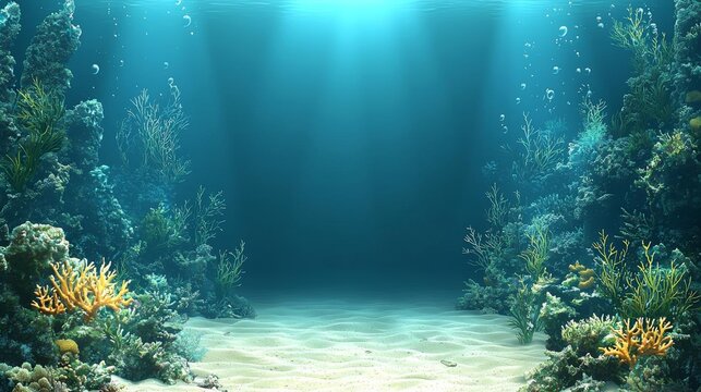 Vector background with empty sea sand bottom. Under water. Ocean, underwater world , isolated on white background,  , copy space, copy space for text,