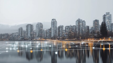 Obraz premium Futuristic Cityscape Smart City Technology and Urban Development.