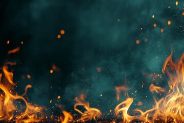 Vibrant flames dance against a smoky backdrop, creating a dynamic visual experience in indoor space