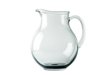 A Modern Glass Water Pitcher With A Metal Spout, Slightly Tilted, Isolated On A White Background