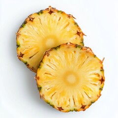 Freshly sliced pineapple showcases vibrant yellow interior and textured exterior while highlighting its natural