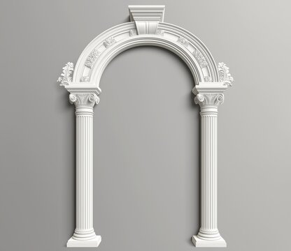 3D white arched archway on a grey background