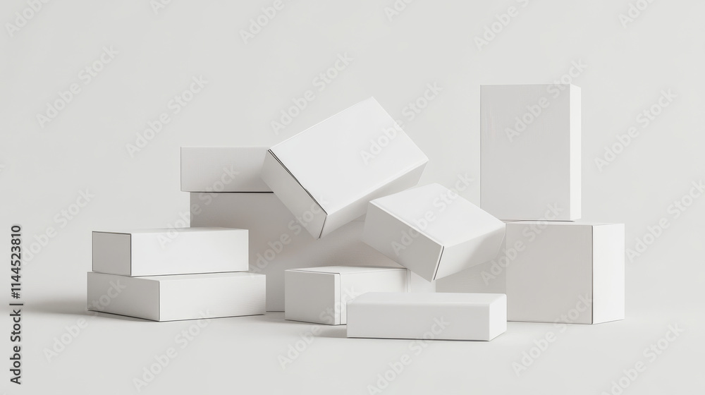 Poster 3d set of slide boxes isolated on gray background. vector realistic illustration of open and closed 