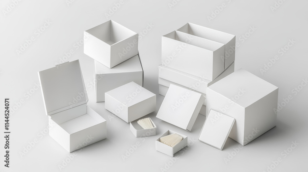 Poster 3d set of slide boxes isolated on gray background. vector realistic illustration of open and closed 