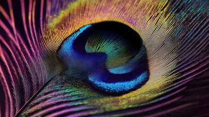 Obraz premium Close up of a peacock feather against a dark background