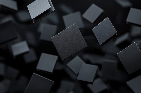Abstract Black Floating Squares on Dark Background Representing Modern Design and Digital Innovation in Technology and Art with Dynamic Visual Appeal