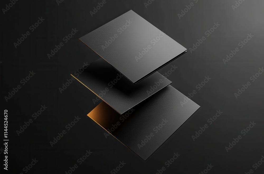 Poster abstract composition of three black sheets floating gracefully against a dark gradient background, e