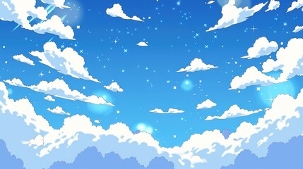 Vector blue sky clouds. Anime clean style. Background design 