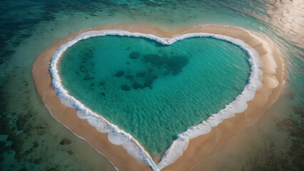 Obraz premium Heart Symbol On a Sand Of Beach. Romantic composition. AI generated image, ai