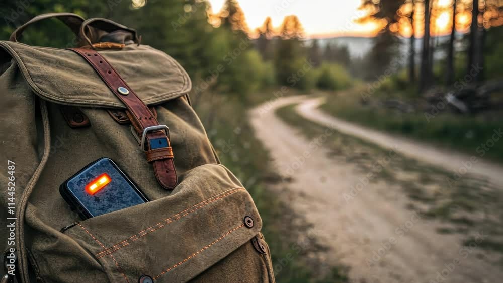 Poster canvas backpack flap the scene captures the flap of a weathered canvas backpack with a pager poking 