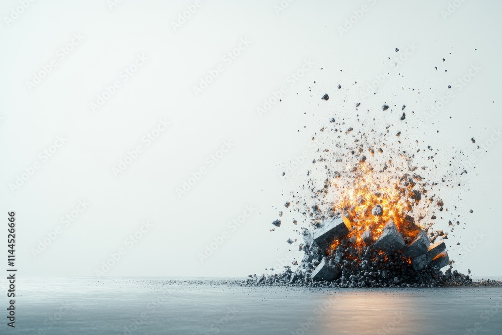 Aufkleber explosion of debris in an industrial setting creates a dramatic effect on a minimalistic background