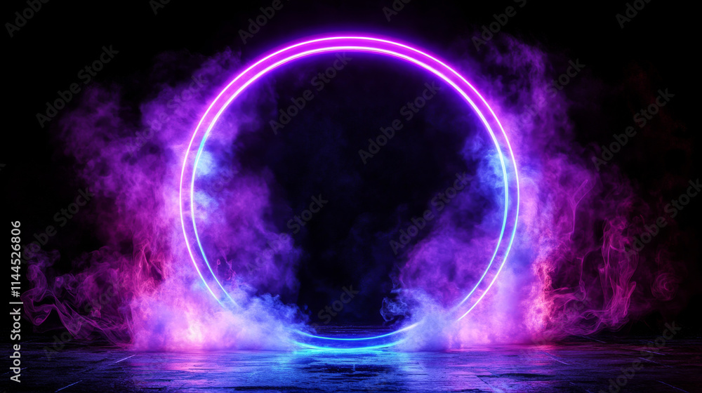Poster white neon game portal with smoke and glow effect. realistic vector illustration set of magic telepo