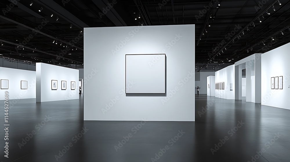 Poster modern art gallery with minimalist installations and white walls in contemporary setting : generativ