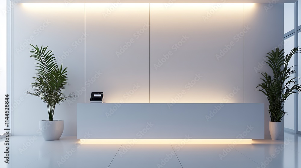 Aufkleber minimalist reception space with elegant design and potted plants : generative ai