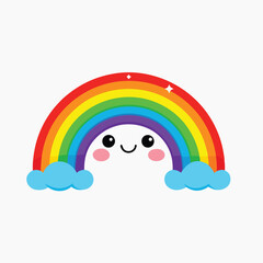 3d Rainbow with Clouds Cartoon Style Weather Phenomenon Concept.. Cute rainbow clipart. Children's illustration.