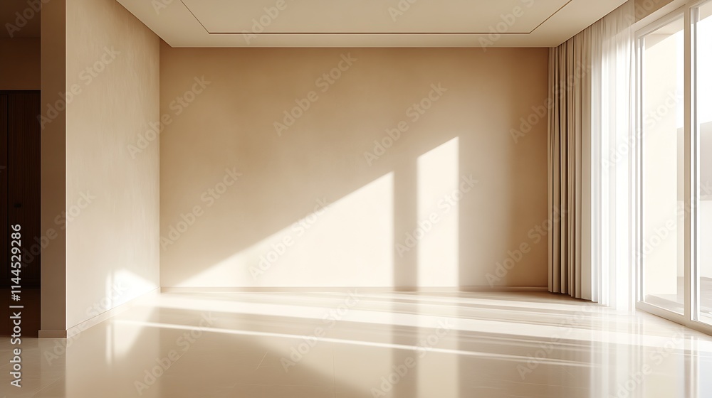 Aufkleber elegant minimalist room with sunlight streaming through large windows and light walls : generative a