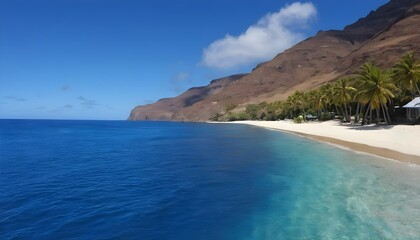 Fototapeta premium Idyllic Palm Beach in Tropical Paradise on Guadalupe Island in the Caribbean Featuring Crystal Clear Waters and Pristine Sands