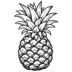 Obraz premium Monochrome line art illustration of a whole pineapple.