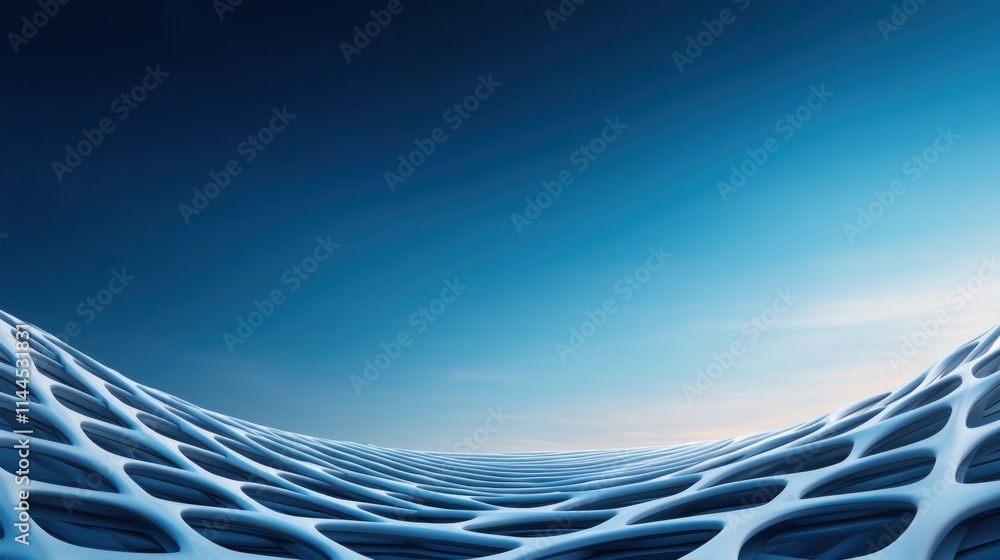 Poster abstract minimalistic landscape with smooth blue waves and textured patterns under a soft sky