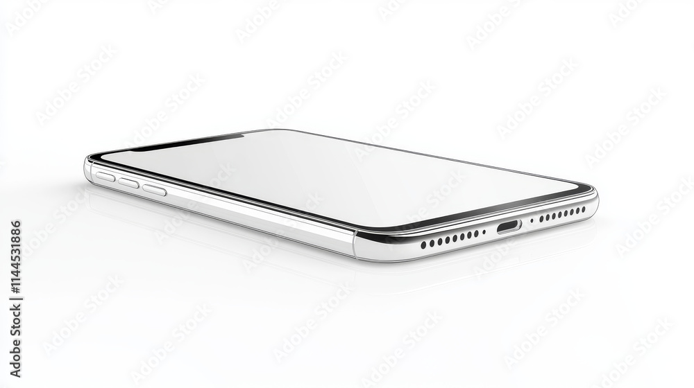 Poster white mobile phone in front and perspective view. vector realistic clay mockup of modern smartphone 